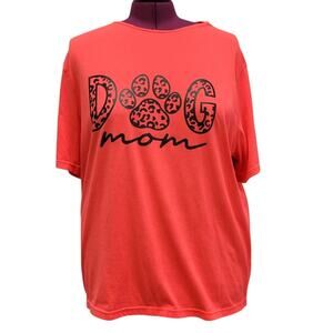 Hand Printed Upcycled Womens 2XL PolyCotton Dog Mom Short Sleeve Tee Shirt